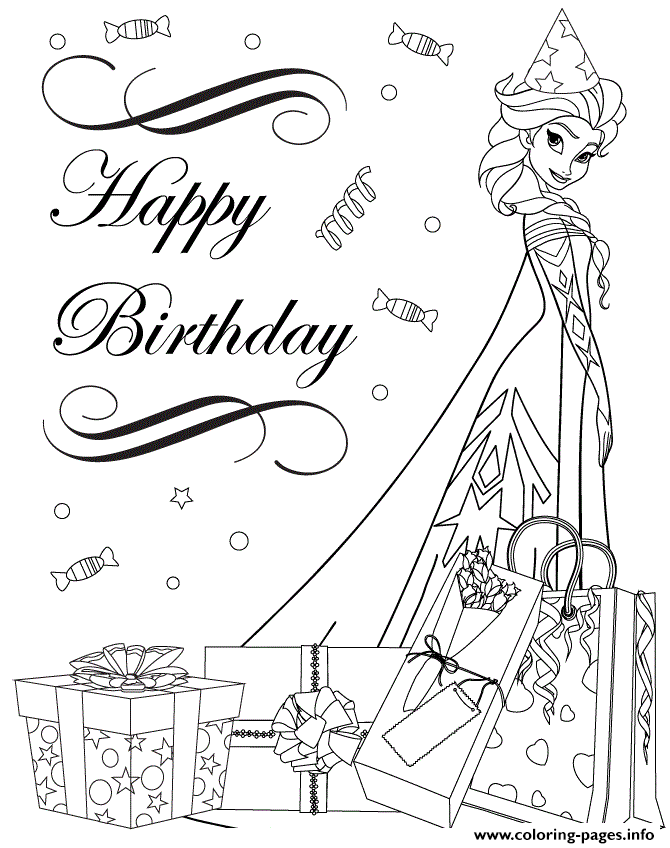Frozen Cast Elsa In Party Hat Colouring Page Coloring Pages Printable