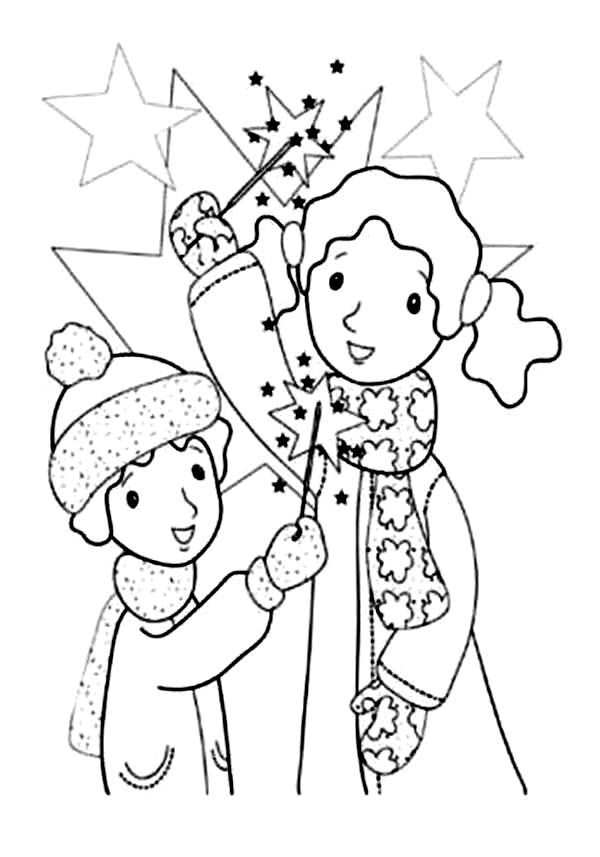 Kids Play with Sparklers and Fireworks Coloring Page - Download ...