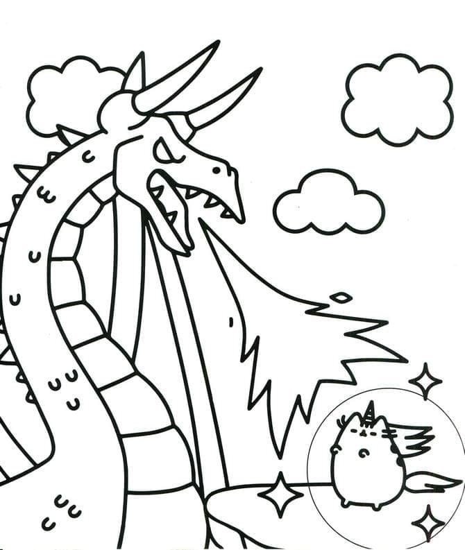 Pusheen and Dragon Coloring Page - Free Printable Coloring Pages for Kids