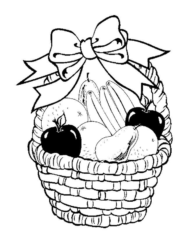 Fruit Basket In Your Decorate With Ribbon Coloring Page For Kids ...