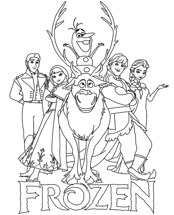 Frozen characters printable coloring page sheet