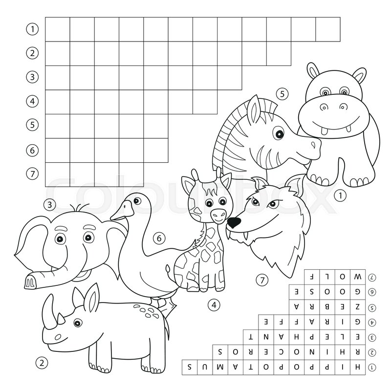 Vector crossword coloring book page, ... | Stock vector | Colourbox