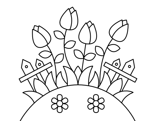 Printable Flowers On a Hill Coloring Page
