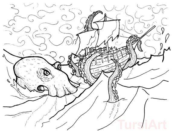 Kraken Sea Monster Coloring Pages