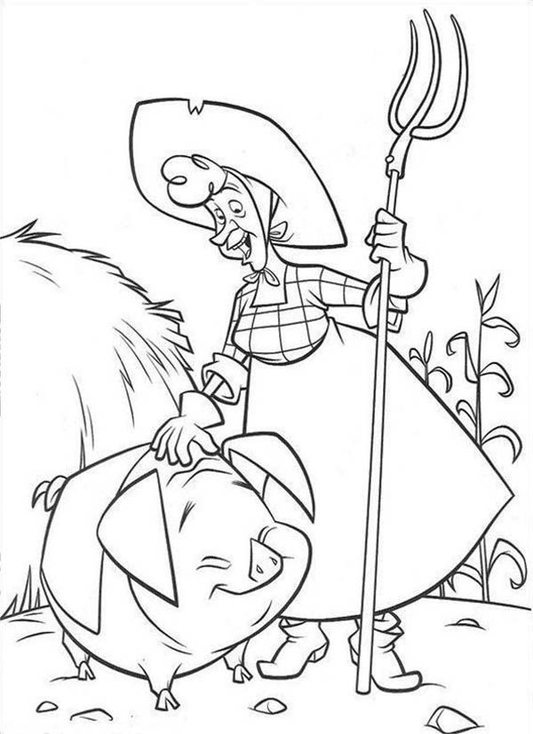 Home on the Prairie Old Lady and Cute Little Pig Coloring Pages ...