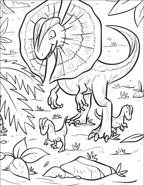 Premium Vector | Prehistoric predatory dinosaur dilophosaurus coloring book  and coloring page with funny illustration