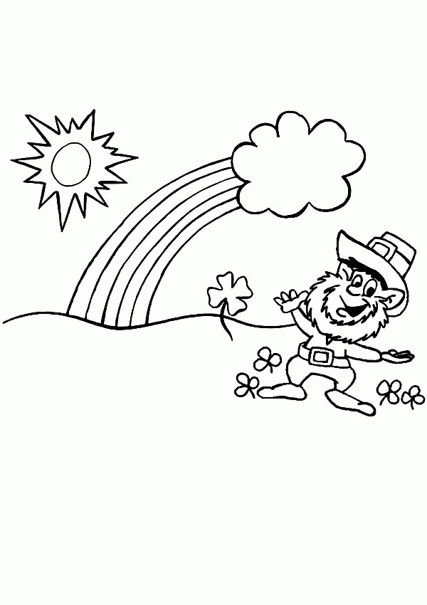 Leprechaun Welcoming the Rainbow and a Pot of Gold Coloring Page ...