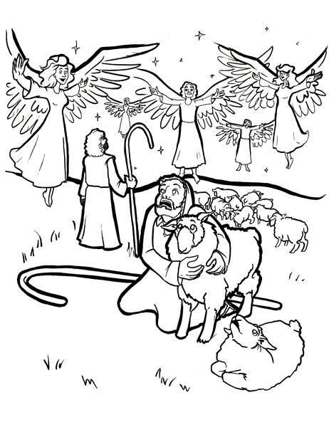 Shepherds and Angels Coloring Page