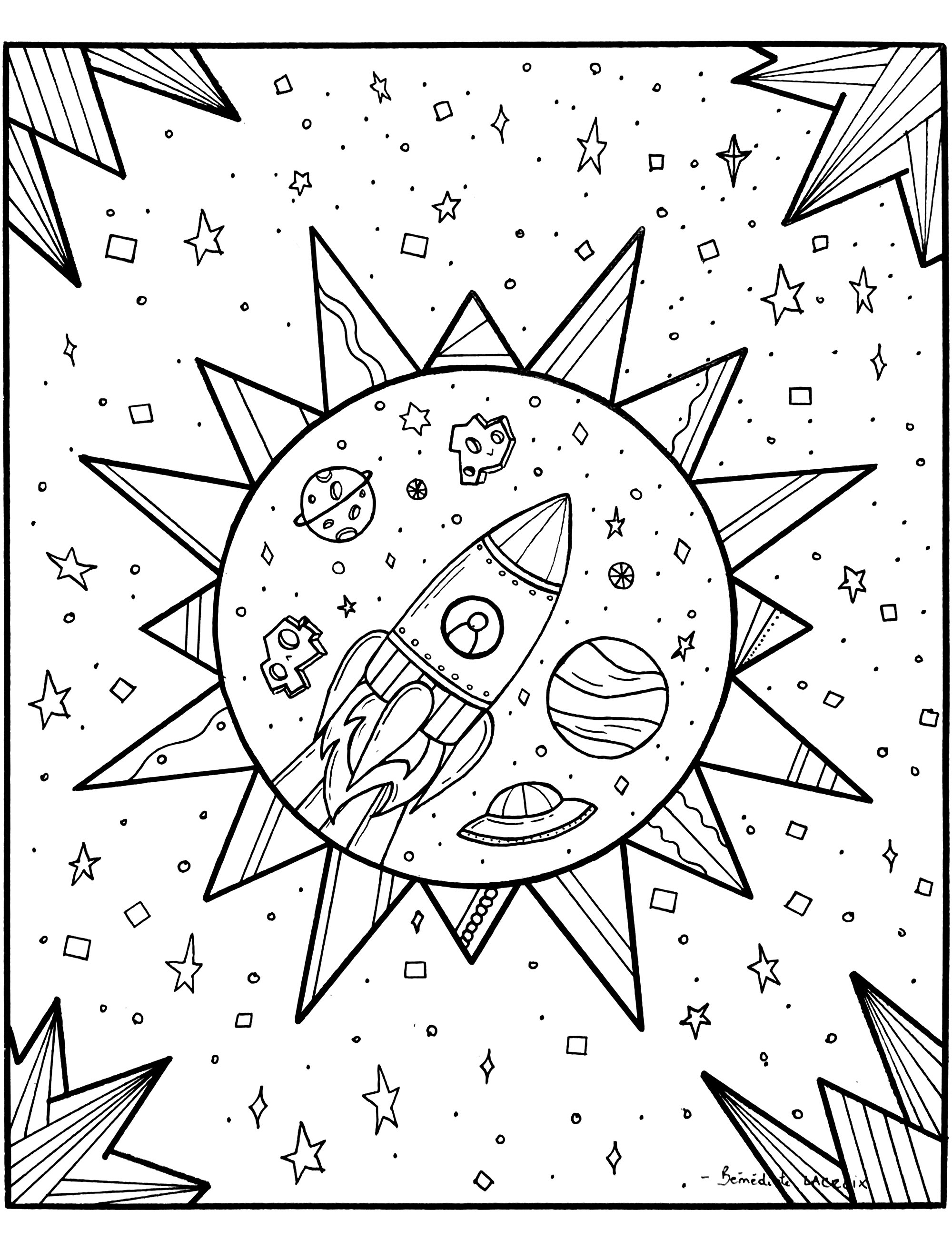 Rocket in the space - Anti stress Adult Coloring Pages