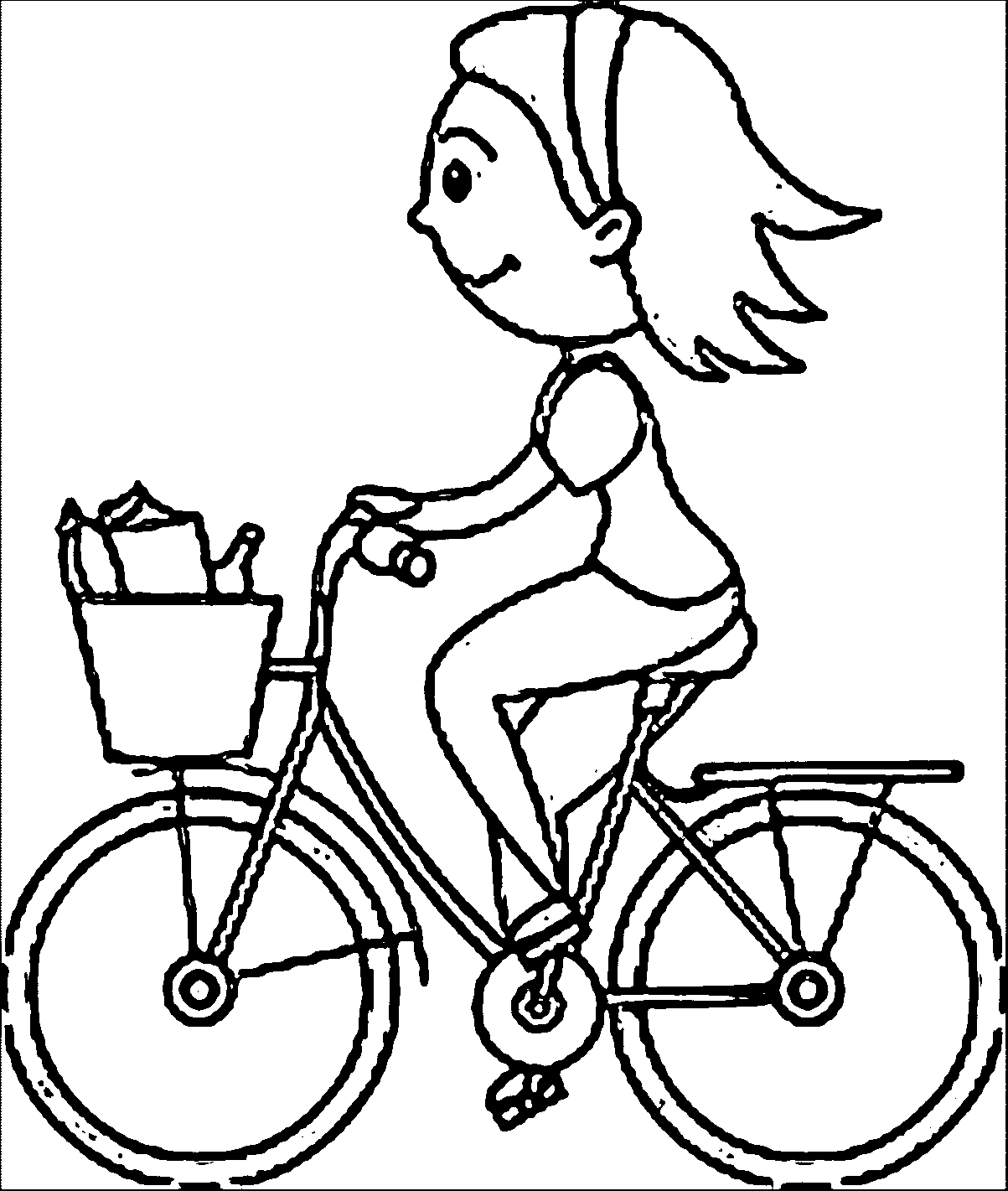 Riding Bicycle With Full Basket Coloring Page | Wecoloringpage