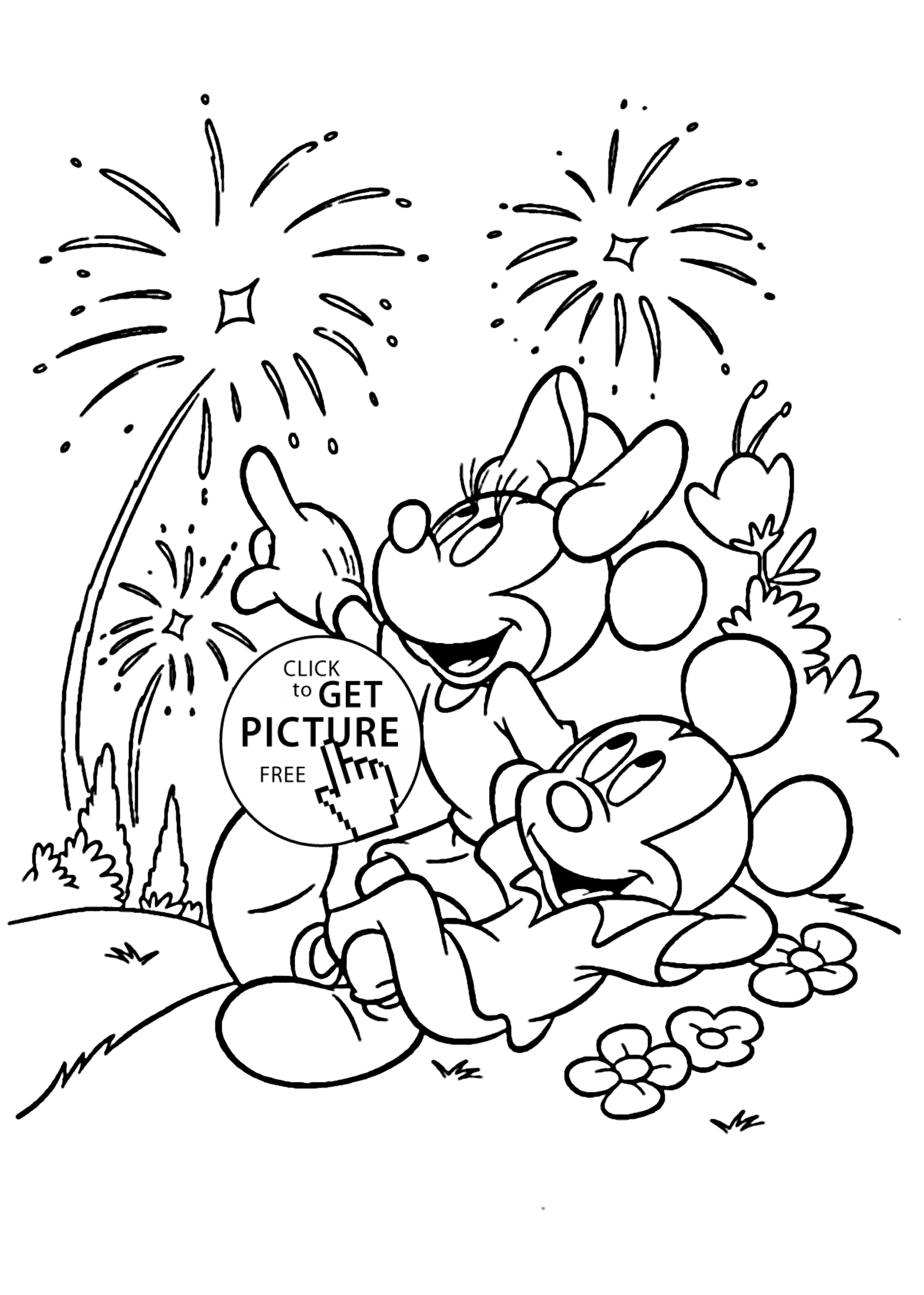 Mickey Mouse fireworks coloring pages for kids printable free