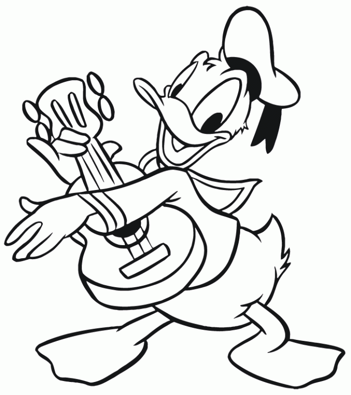 Donald Duck Plays Music Coloring Page | Boys pages of ...