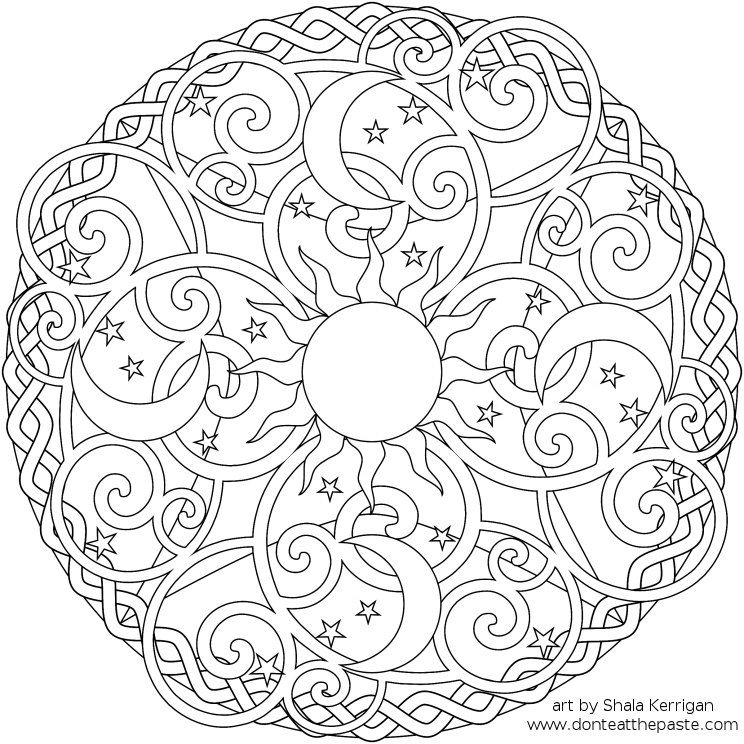 Celestial Mandala box, card and coloring page | Moon coloring pages,  Mandala coloring, Printable coloring pages