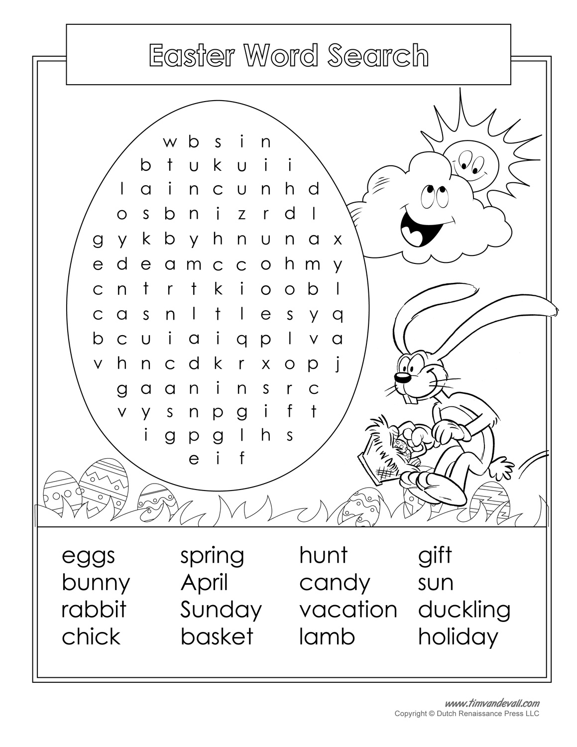 Easter coloring pages and word searches
