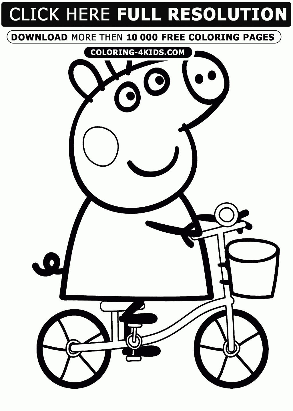 Peppa Pig On Bike Cartoon Coloring Pages For Kids Printable Free ...