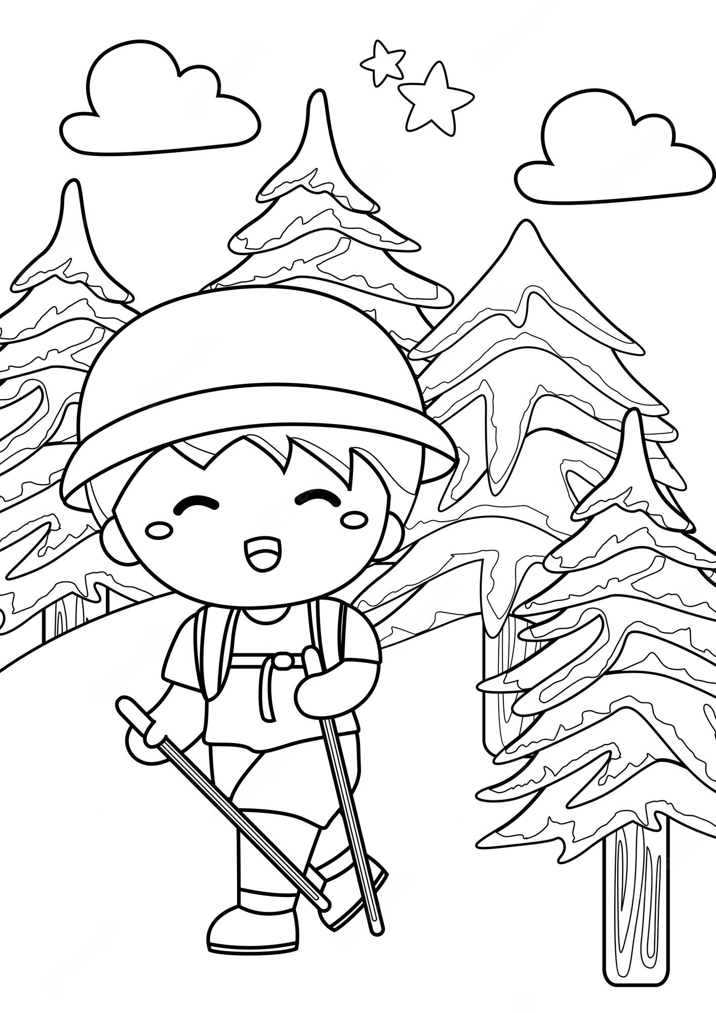 Premium Vector | Coloring pages for kids a4 page hiking adventure camping  theme