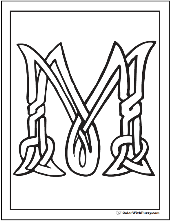 Letter M Celtic Coloring Page