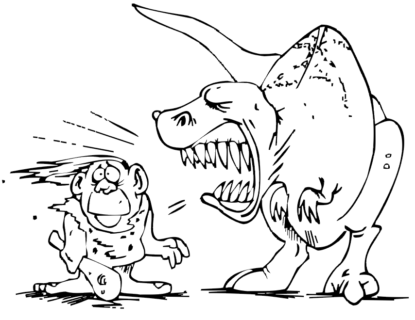 Dinosaur Coloring Page | Dinosaur Roaring At Caveman