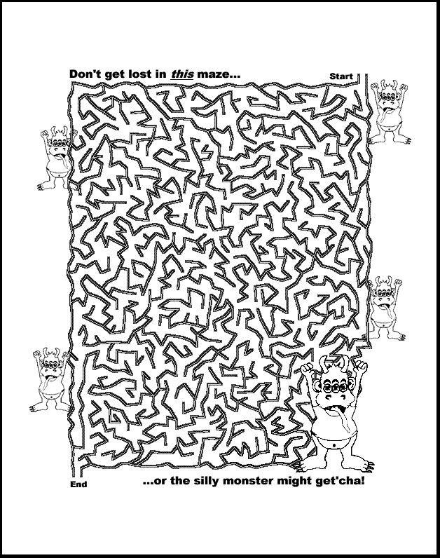 Silly Monster Maze Activity Sheet - Free Coloring Pages for Kids 