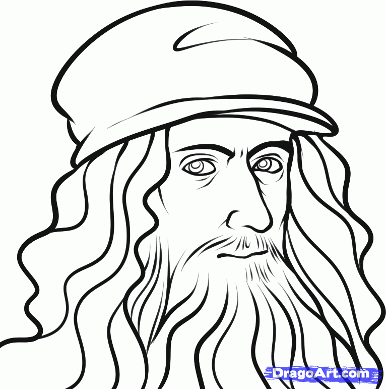 Draw Leonardo Da Vinci, Leonardo Da Vinci, Step by Step, Drawing 