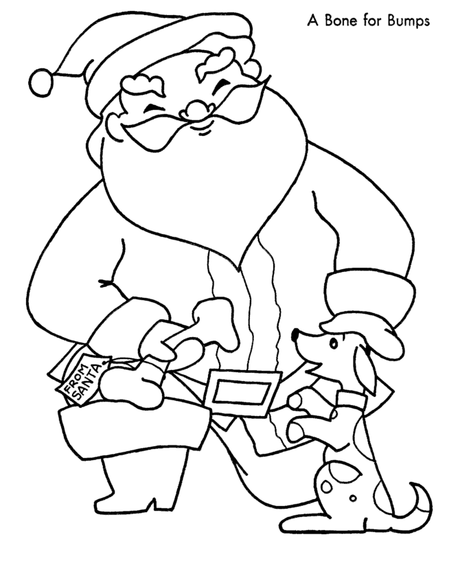 Christmas Santa Coloring Page - Santa brings the dog a bone 