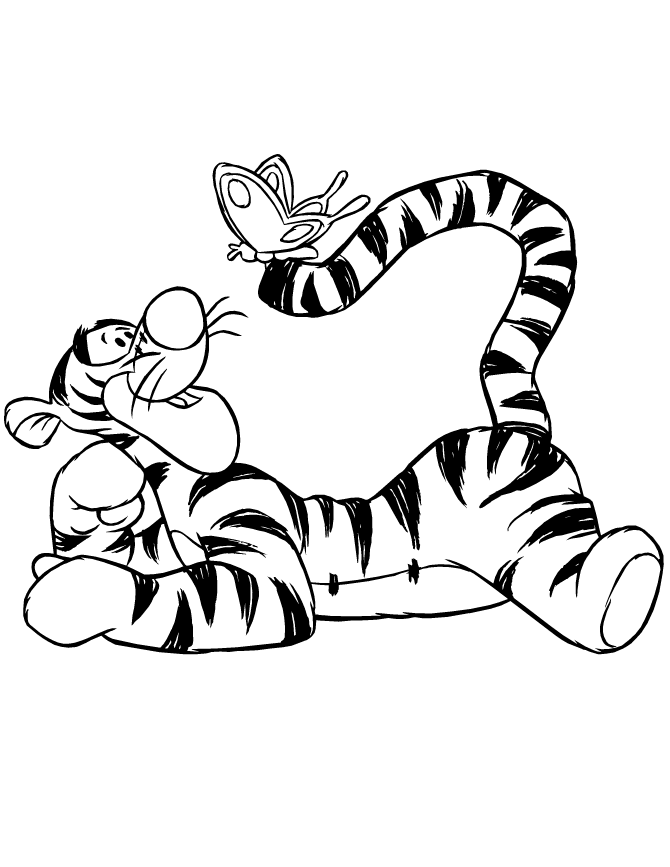 Tigger Looking At Butterfly Coloring Page | Free Printable 