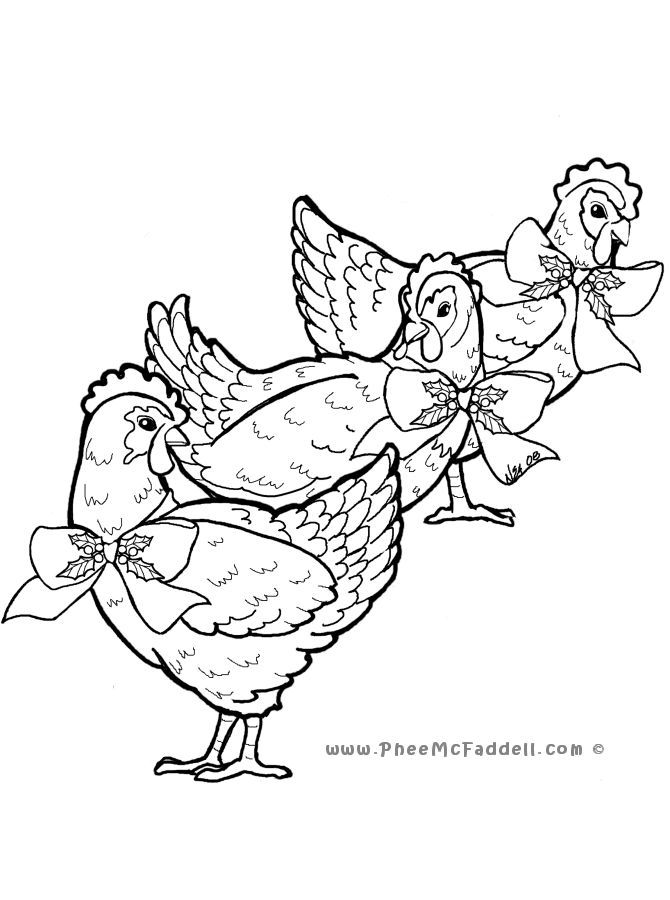 Three French Hens - by Phee McFaddell | COLORING PAGES