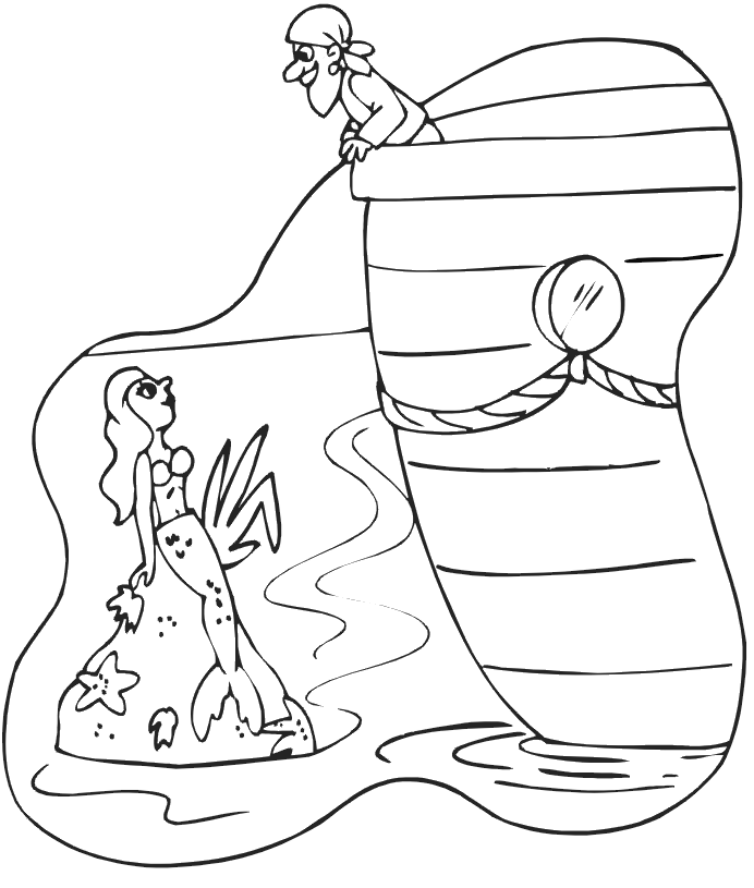 Pirate Coloring Page | Pirate Looking At Mermaid