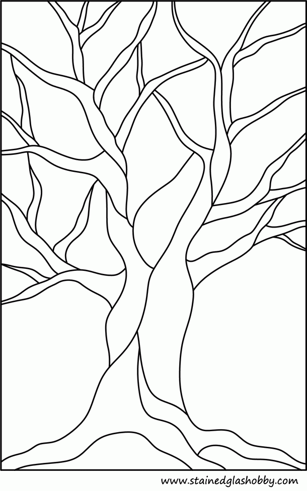 Autumn tree no leaves stained glass pattern