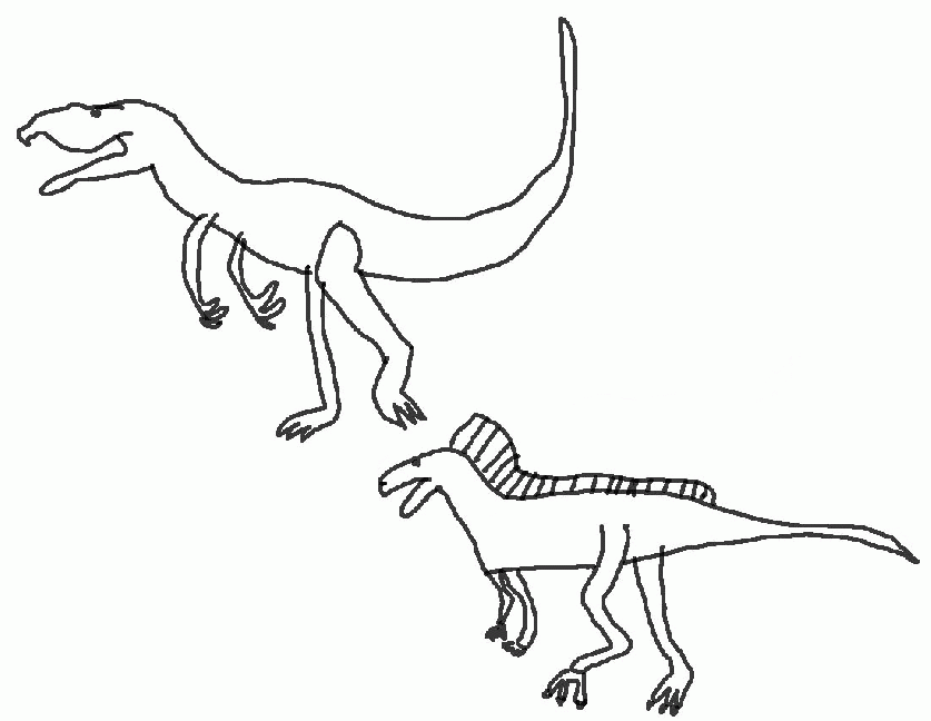 Drew's Animals Coloring Book - Baryonyx & Dryosaurus Coloring Page 