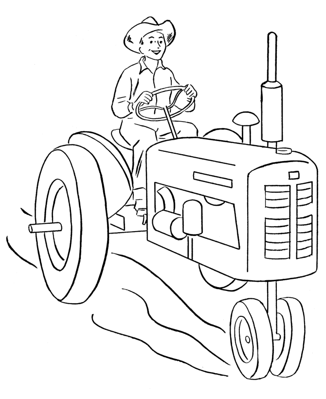 Farm Tractor Coloring Pages | Printable happy farmer driving a 