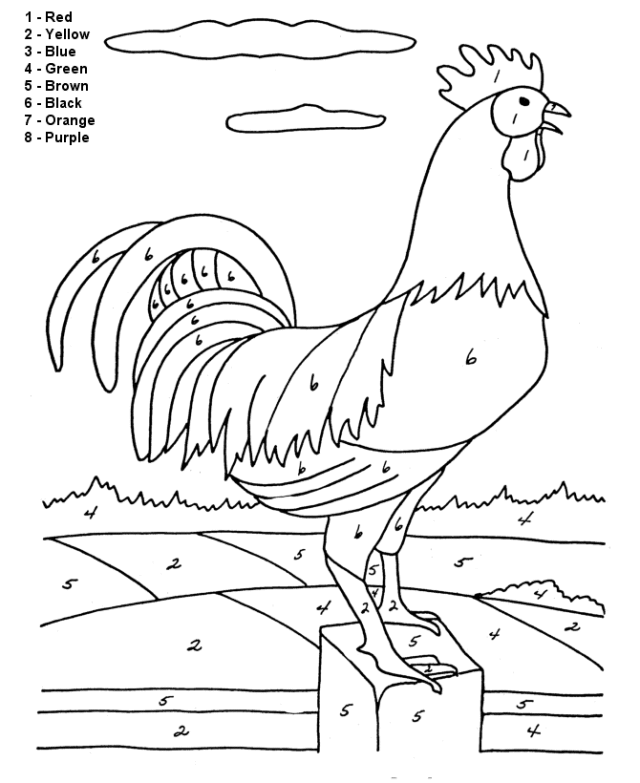 Beginner Coloring Pages for kids – Rooster on a fence | coloring pages