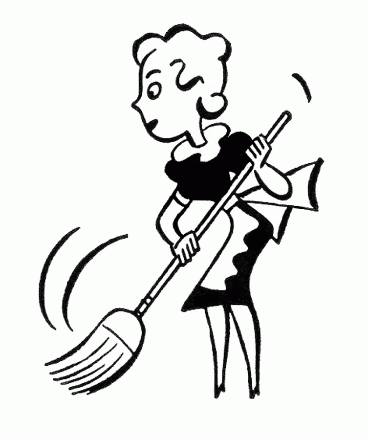 Retro Clip Art - Sweeping People - Cleaning - The Graphics Fairy