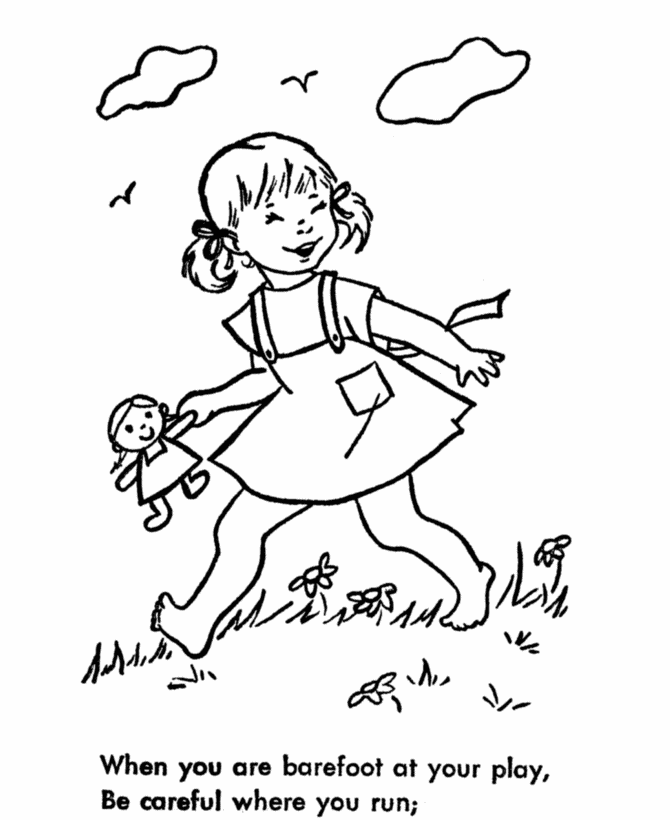Learning Years: Child Safety Coloring Page - Barefoot Safety