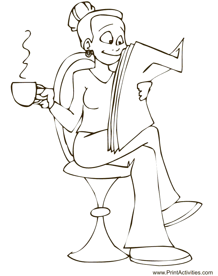 Happy Mother's Day Coloring Page: Coffee break for mom