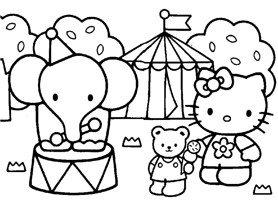 Print Hello Kitty Friends And Elephant Circus Coloring Pages or 