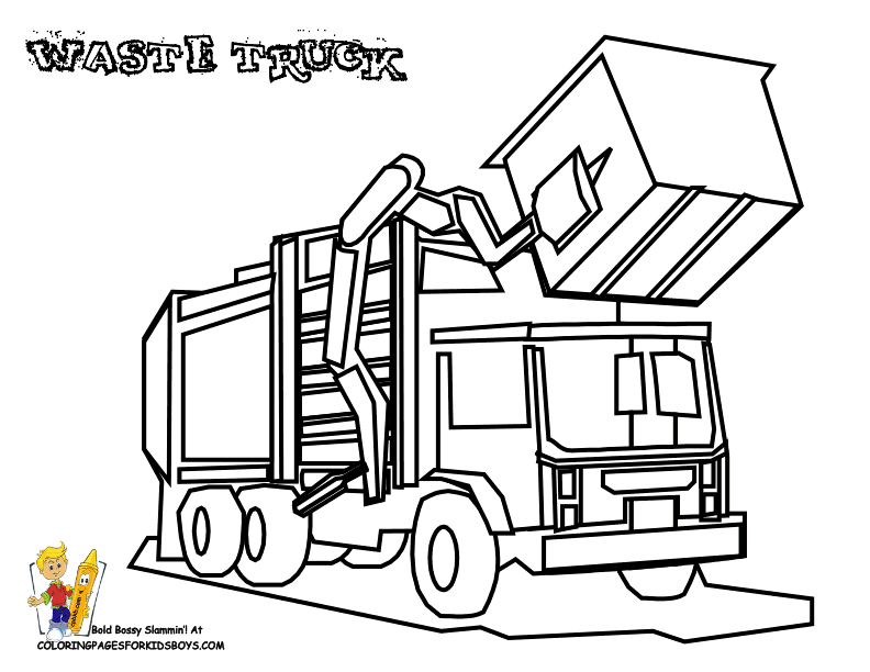 Construction Coloring Page Machine Roller – Waste Truck | coloring 