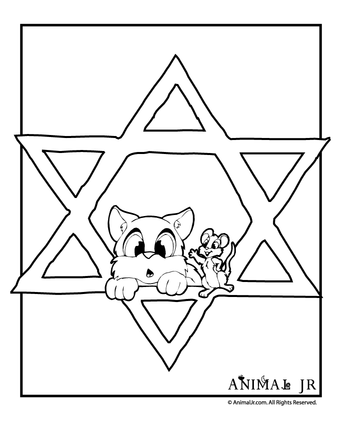 Hanukkah Coloring Page with Cat & Mouse | hanukkah