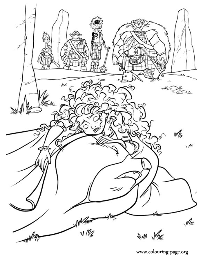 Brave - Merida puts the sewn tapestry on top of the bear coloring page