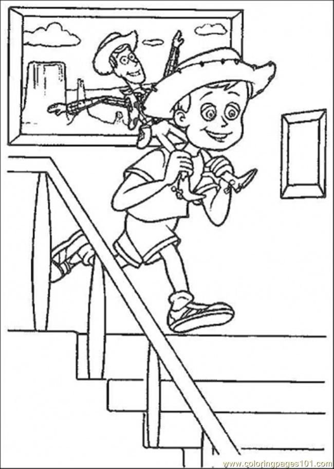 printable coloring page andy with woody sheriff cartoons toy story 