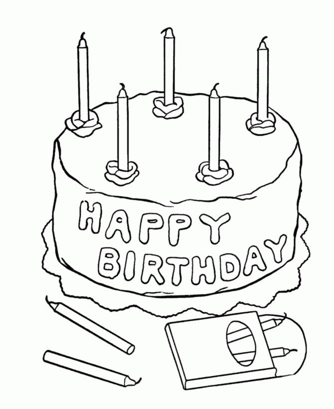 five candles birthday cake coloring page | HelloColoring.com 