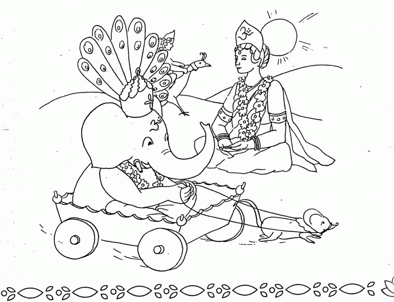 Shri Ganesha, Shri Kartikeya and Shri Gauri – an image to color 