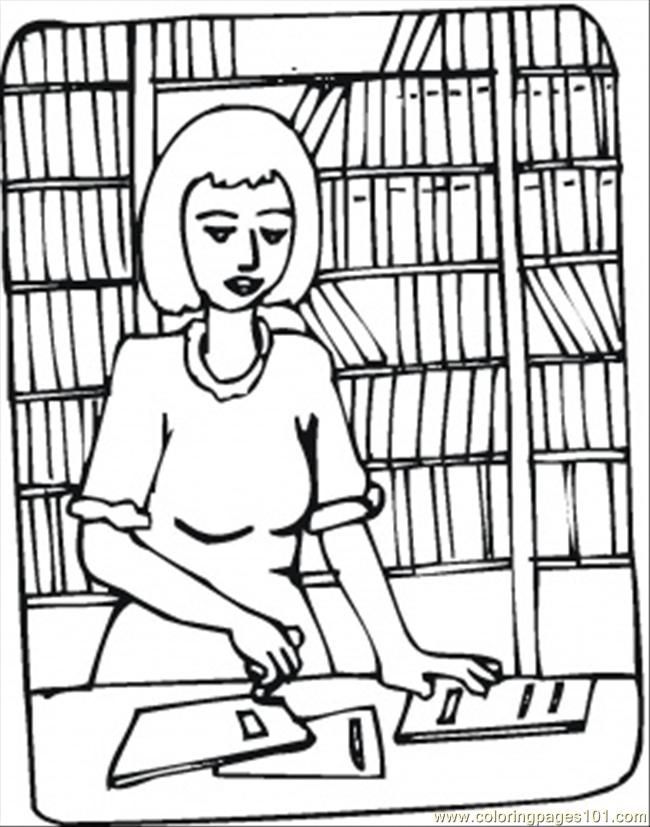 Coloring Pages Checking Out In The Library (Education > Books 