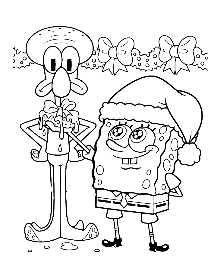 Spongebob And Squidward Take Charge Of Christmas Coloring Page ...