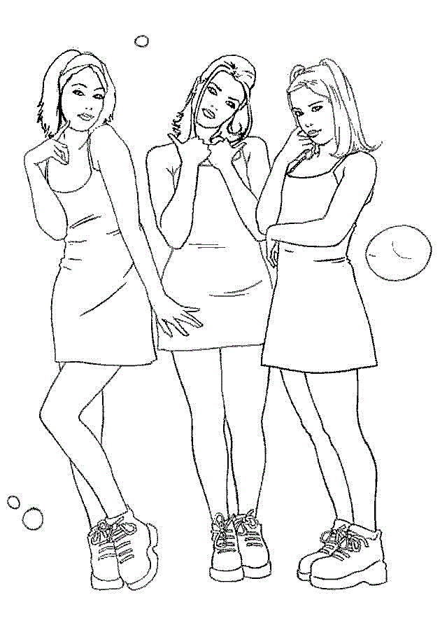 coloring sheet of 3 cute girls - Coloring Point - Coloring Point