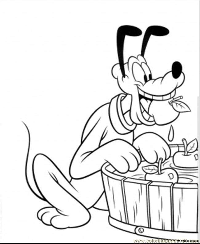 Coloring Pages Goofy Is Eating Apples (Cartoons > Others) - free 