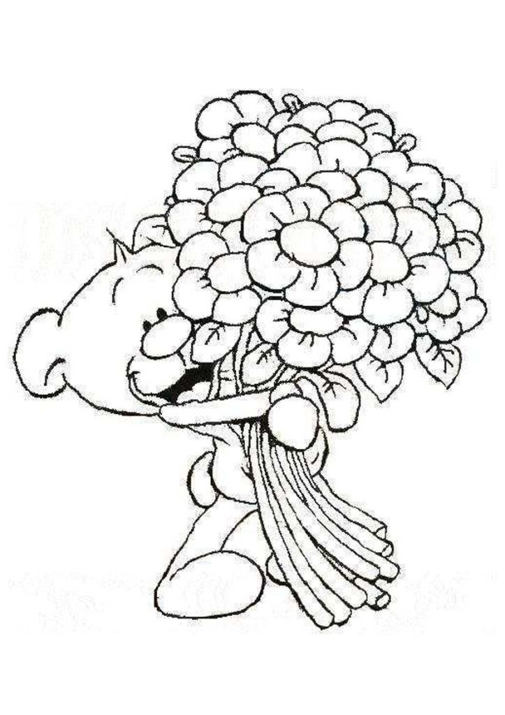 Online Cartoon Baby Bear With Flowers Coloring Pages | Laptopezine.