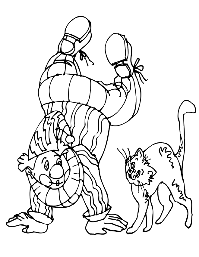 Cat Coloring Page | A Cat with a Clown
