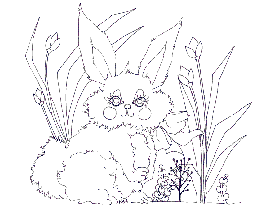 Ester Bunny In The Flowers To color www.