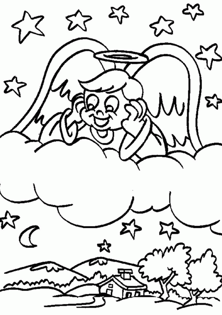 Cool Happy Angel On Clouds Coloring Pages Best Res | ViolasGallery.